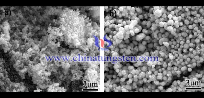 醇溶劑為乙醇時(shí)不同時(shí)間下氧化鎢納米球粒子的SEM形貌照片