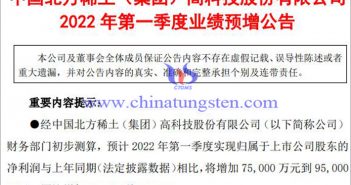 北方稀土2022年一季度淨利預增圖片