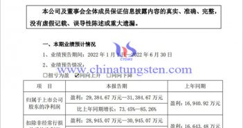 五礦稀土2022年上半年業(yè)績預(yù)增公告圖片