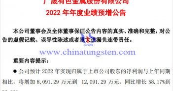 廣晟有色2022年業(yè)績(jī)預(yù)增公告