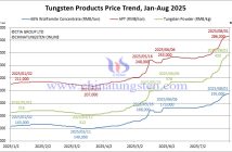 Tungsten Price Trend from January to August 1, 2025