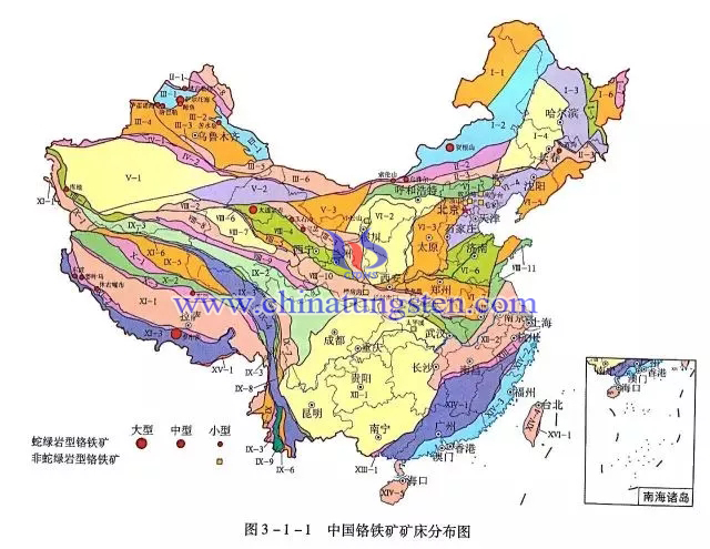 中國鉻鐵礦礦床分布圖