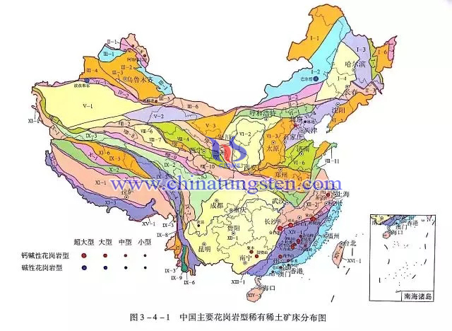 我國主要花崗巖型稀有稀土礦床分布圖