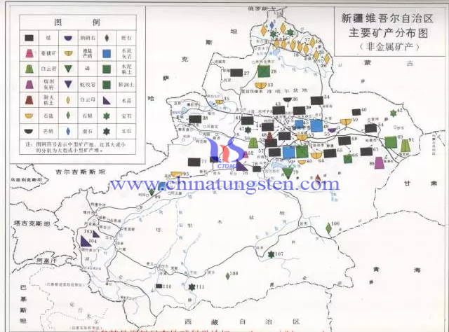 新疆維吾爾自治區(qū)主要礦產(chǎn)分布圖-非金屬礦產(chǎn)