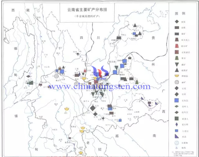 云南省主要礦產(chǎn)分布圖-非金屬礦產(chǎn)、燃料礦產(chǎn)