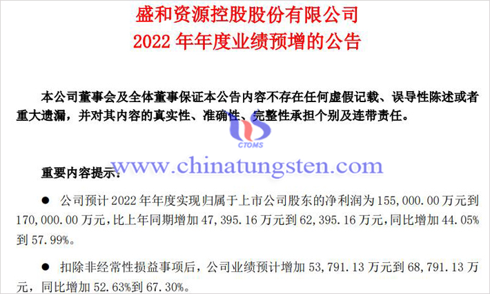 盛和資源2022年凈利預(yù)增公告圖片