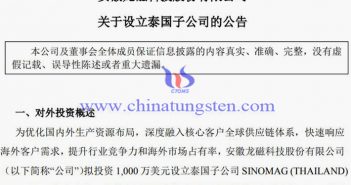龍磁科技擬投資1000萬(wàn)美元設(shè)立泰國(guó)子公司公告
